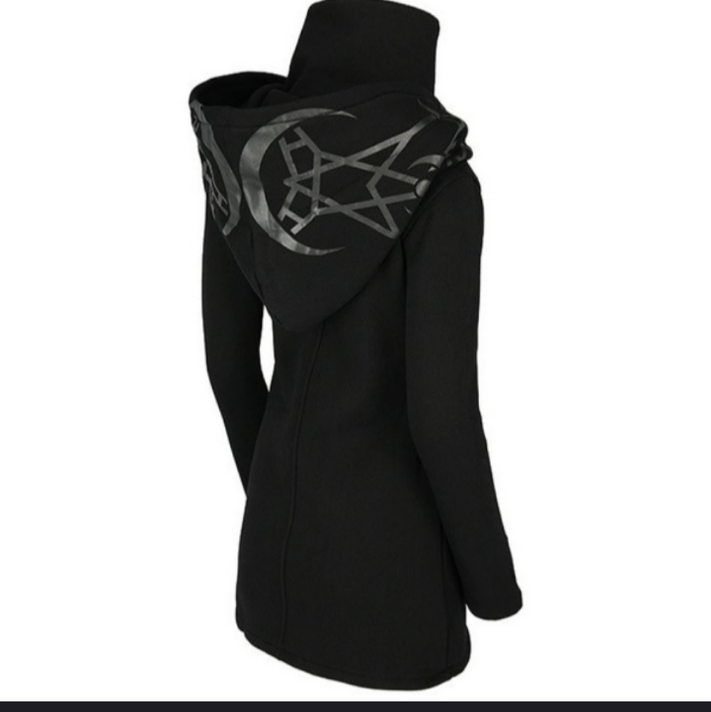 2XHP! NWT Goth Occult Moon Black Hooded Jacket! - Picture 8 of 8